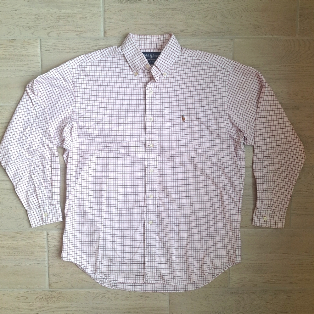 Polo Ralph Lauren Men's Checked Red White Cotton Long Sleeved Button Down Medium
